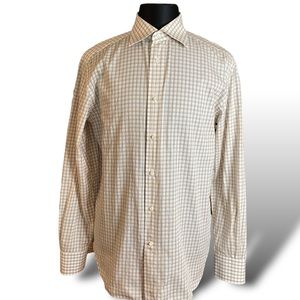 Ermenegildo Zegna Mens Check Plaid Long Sleeve Button Up Collared ￼Dress Shirt